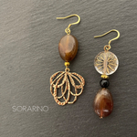 No.A713 ブラウン×ゴールドのアシンメトリーお洒落ピアス / イヤリング