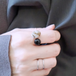 【ForkRing】"glimpse"[コッパーカルサイト x オニキス]  ※ 専用Box付 バイカラーリング　フリーサイズ　フォークリング