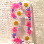 《再々販》♡鮮やかカラーたっぷり小花♡pink&purple♡ラメラメ押し花ケース♡《全機種対応》