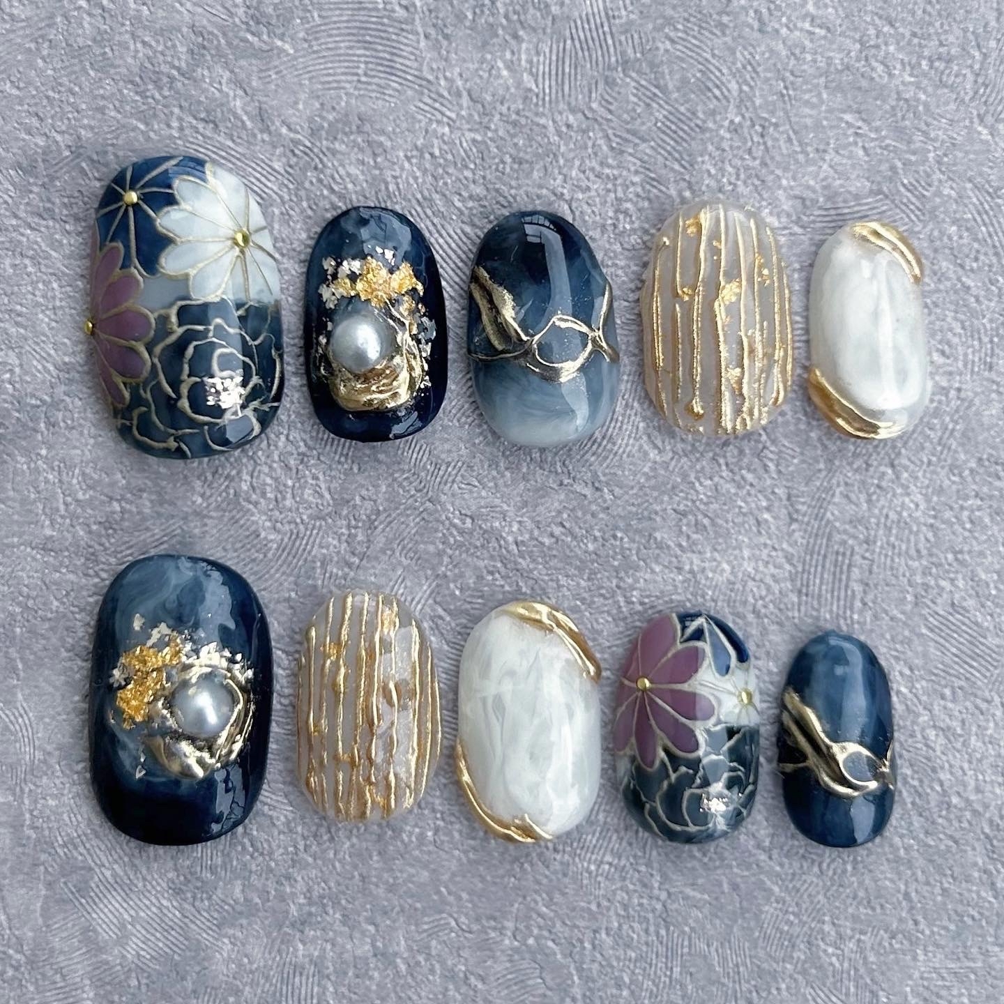 ネイルチップ　ニュアンスネイル　ネイビー　成人式　振袖ネイル　和柄ネイル　卒業式 ネイルチップ ニュアンスネイル 振袖ネイル 和柄ネイル ネイビー