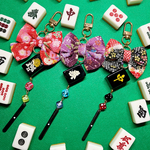 【現品】和柄リボンと麻雀牌のキーホルダー