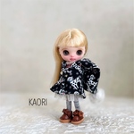 プチブライス　アウトフィット　ダルメシアンポンチョの4点セット（ブラック）　ハンドメイド　服