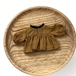 リネンの配色スタンドカラーブラウス〈ブラウン〉