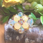 透け感イエロー天然石⭐︎パープルビーズリング