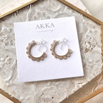 一点のみ◆gold&bijou double hoop earrings     ゴールド&ビジューの2連フープイヤリング           フープピアス樹脂ｲﾔﾘﾝｸﾞ樹脂ﾋﾟｱｽ金属アレルギー