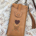 《marusan様専用ページ》　クマさん🧸本革ウォレットスマホショルダー♡  アーガイル柄刺繍縫い　