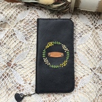 本革スマホケース　　手帳型 スマホカバー 手縫い  ミモザ刺繍　iPhone 14Plus   
