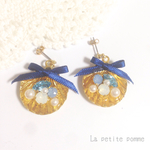 シェルとリボンのビジューピアス