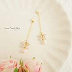Shine Butterfly ～Pink～ イヤリング ピアス 蝶 蝶々 バタフライ パール スワロフスキーパール チェーン 揺れる