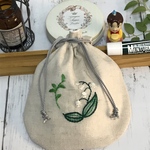 手刺繍🪡スズラン🍀巾着ポーチ