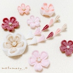 【10/15まで特別価格】ふんわりお花の髪飾り(ホワイト×くすみピンク×さくら)【つまみ細工　髪飾り　七五三　浴衣】
