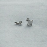 161h.Acミニチュアシュナウザー犬シルエット&流れ星 アシメ ピアス