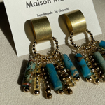 【予約販売】ボヘミアンビーズタッセルBlue ／ ピアスorイヤリング選べる
