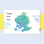 【龍神と鯛】年賀はがき2024（５枚入）　年賀状　辰年　竜年　賀詞あり　イラスト