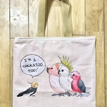 ハンドメイド ぺたんこトートバッグ 鳥柄 オカメインコとオウム達 両面プリント