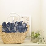 リボン　カゴバッグ　ネイビー＆ストライプ