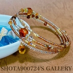 🌊［再販］バルト海産　琥珀　３連　ワイヤー　ブレスレッド　#minne_new  #スペシャルギフト2022 