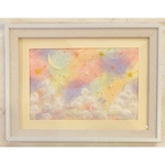 和紙ちぎり絵『パステルカラフルな流れ星』葉書サイズ原画