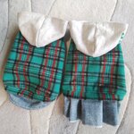 犬服！Msize暖か！チェック！デニム重ね着