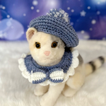 ブルー  ❄️🎀ポンポンベレー帽＆フリフリスタイセット🎀❄️　猫　ペット　帽子　スタイ　