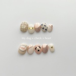再販! #24 文字変更自由 【 size order 】 nail tip - My dog × check 🐕❤️🥣韓国ネイル ニュアンス ネイルチップ ミラーネイル 落書きネイル 色鉛筆ネイル