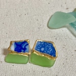 #11 金継ぎ風ピアス＊緑系シーグラス×ゴールドS