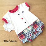 a様オーダー＊レイヤードロンパース60size＊slowboat ブルックナー(レッド)