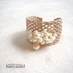 mesh belt 〜 beige × pearl ブレスレット
