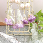 コットンパールとドライflower紫のイヤリングとピアス 