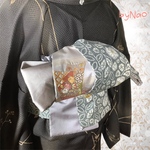正絹　グレー系総刺繍柄と辻ヶ花のリバーシブル半幅帯　一点物　フォロワー様リピーター様刺繍の半衿プレゼント