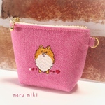 ポメラニアン刺繍ミニポーチ  オレンジポメちゃん
