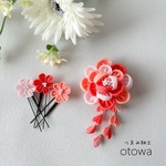 ふんわり花びらの髪飾りセット　七五三　ピンク