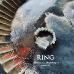 RING380-644水晶ROUGH+ラブラドライト*天然石の指輪  STRETCH FREE RING　[送料無料] 