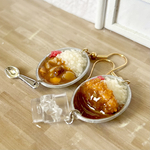 ミニチュアフード カツカレーと野菜カレー・スプーンとお水付きピアス or チャーム