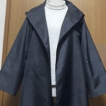 着物リメイク　藍色系　シンプル　大島のフード付きジャケット　L〜LLサイズ