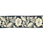 インド刺繍リボン50cm切り売り　ネイビーブルー フラワー4.6cm幅　R-0765　花