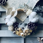 フワフワコットンのXmasリース　クリスマス　クリスマス　クリスマス　クリスマスリース　クリスマス　クリスマス　クリスマスリース　ホワイト　白　結婚祝い　お誕生日　開店祝い　開店祝い　新築祝い