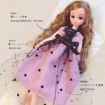 【クリスマス🎁まで】【再販33】くすみピンク✖︎黒ワンピ☆リカちゃんワンピ☆ハンドメイド 