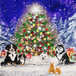 犬達のクリスマス　アクリル画　パネルアート