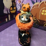 猫49◎キジトラ ハロウィンブーツ 羊毛フェルト ネコ 飾り オレンジ 化けネコカボチャ