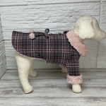 冬犬服チェック柄コートピンク系（ボア裏付き）