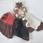 【犬服セミオーダー】パピー犬服小型犬服ロング犬服中型犬服  冬のスコットチェックワンピース＆スカート＆重ね着風