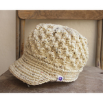 冬用 手編み キャスケット インナーフリース付き クリームにつぶつぶ