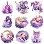 紫　美しい姫　童話の城♡フレークシール