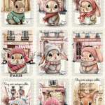 オリジナル 生地 ブロックデザイン ハンドメイド素材 クラフト アップリケ  うさぎ ウサギ