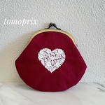 バラの花束刺繍のがま口ポーチ+ブローチセット