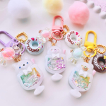 NEW💓　ねこのカラフルクリームソーダ♡ シャカシャカレジンキーホルダー　くま　ねこ　うさぎ　レインボーカラー♡ バッグチャーム　キーチャーム