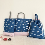 入園入学3点セット☆北欧リボン ネイビー(帆布ピンク)