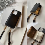 本革 スマホショルダー　バイカラー　ショルダー付き 背面収納カード 名前入れ レザーiphoneケース　