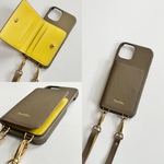 名入れ可　スマホショルダー　iphone13pro 13 本革　レザー カード 収納  名入れ レザーiphoneケース  etaupe+yellow